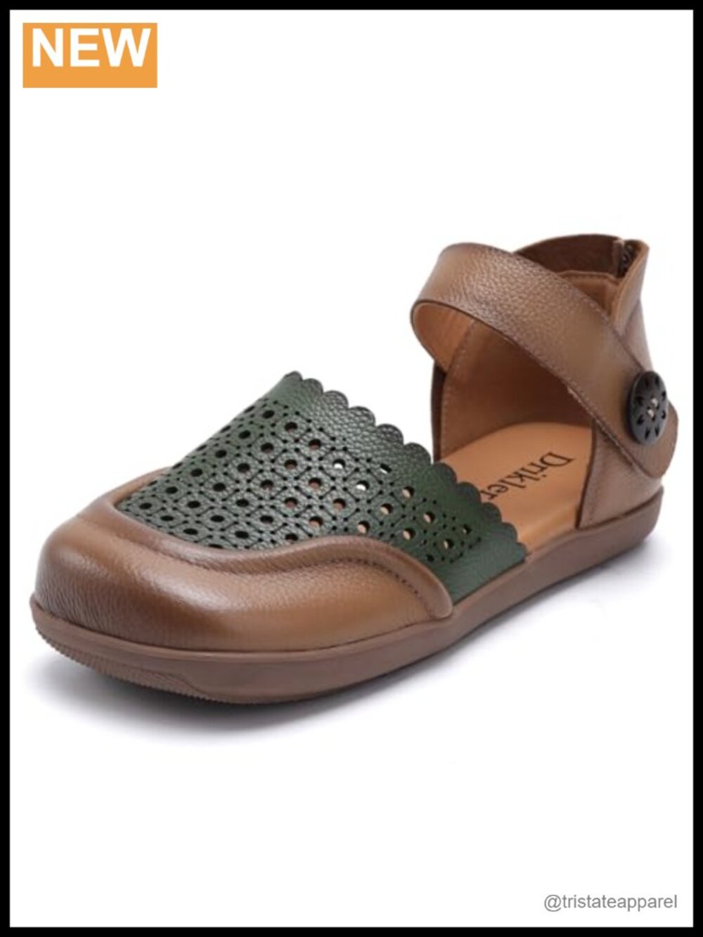 Women's Cut Out Flats Square Toe Mary Jane Leather Adjustable Non-Slip Walking